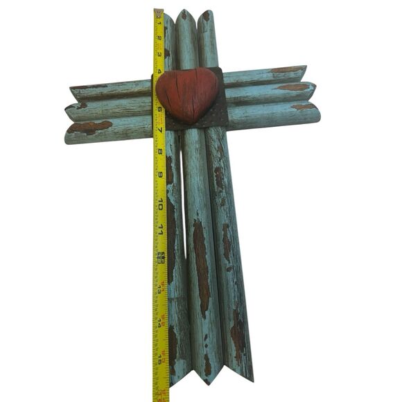 Rustic Wood 16″ Wall Cross Red Heart Accent Farmhouse Southwest Home Decor - Picture 3 of 8